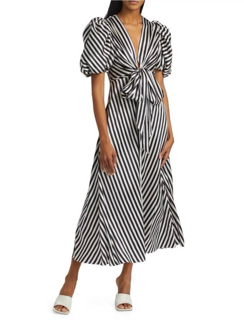 Silvia Tcherassi Simona Silk Striped Midi Dress Navy White Wrap Luxury Women’s L